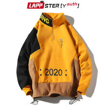 Lappster homens retalhos hoodies 2021 outono inverno pulôver homem carta impressão hip hop moletom amarelo coreano streetwear hoodies 2024 - compre barato