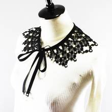 Vestido feminino gola falsa xale elegante bordado renda pérola contas joias colar meia camisa laço de fita mini 2024 - compre barato