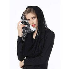 Muslim Women Black Lace Veil One Layer Shawl Scarf Bridal Mantillas For Church Wedding Veil 2020 2024 - buy cheap