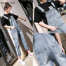 Jumpsuits Women Denim Overalls Korean All-match Vintage Womens Sweet Girls High Street Long Pants Rompers with Pocket Holes Chic 2024 - buy cheap