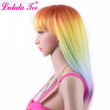 Lulalatoo-Peluca de cabello sintético con flequillo, cabellera lisa de Color arcoíris, fibra resistente al calor, para Cosplay 2024 - compra barato
