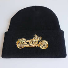 Chapéu casual dourado bordado para inverno, chapéu de motocicleta preto, masculino e feminino, hip-hop, malha quente, 2020 2024 - compre barato