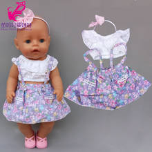 Muñeca de bebé de 43cm de estilo campestre, vestido de correa, diadema de 18 pulgadas, ropa de muñeca de chica de generación americana 2024 - compra barato