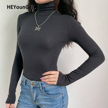 Heyoung-body feminino básico manga longa, gola alta, casual, outono, blusa feminina, nude 2024 - compre barato