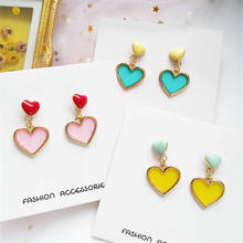 Милые романтичные цветные серьги в форме сердца, женские модные серьги-гвоздики с красным сердцем, простые прозрачные серьги для женщин 2024 - купить недорого
