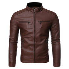 Jaqueta de couro masculina motocicleta casacos casuais com zíper moda jaquetas sólido fino ajuste do plutônio masculino casaco 2024 - compre barato