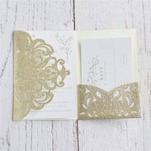 Glitter Laser Cut Invitation Card Tri-Fold Pocket Friends Invites RSVP Belly Custom Printing 50 Sets Per Lot 2024 - buy cheap