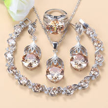 925 conjuntos de jóias finas de prata para as mulheres acessórios de moda vintage champagne zircônia cúbica 6-cores pulseira conjuntos 2024 - compre barato