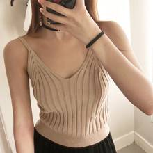 Women Sexy Sleeveless Crop Tank Top Ribbed Knit Spaghetti Strap Camisole Deep V-Neck Solid Color Basic Elastic Slim Vest 2024 - buy cheap