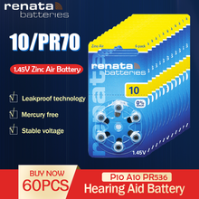 60pcs Renata 10 1.45v 105mAh Zinc air batteries ZA10 PR70 A10 For Hearing aid Batteries button coin cell 2024 - buy cheap