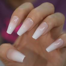 Glossy Ombre Pink Nude White French Ballerina Coffin False Nail Gradient Natural Press on Ballet Fake Nails Tips Reusable Wear 2024 - купить недорого