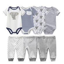 Conjuntos de roupas para bebês, macacão + calça de algodão, unissex, roupas para bebês recém-nascidos, cores sólidas, 0-12m 2024 - compre barato
