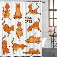 Мультяшная занавеска для ванной с изображением кота для занятий йогой оранжевое животное занавеска для душа Водонепроницаемая полиэфирная ткань Декор для ванной 2024 - купить недорого