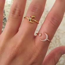 Real 925 Sterling Silver Gold Color Plated Simple Crescent Moon Ring For Women Delicate Colorful Tiny Cz Pave Brand Jewelry Gift 2024 - buy cheap