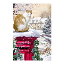 Gato na caixa de correio inverno neve dia pintura diamante redondo completo broca scenic nouveaute diy mosaico bordado 5d ponto cruz presentes 2024 - compre barato