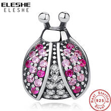 New 925 Sterling Silver Ladybug Charm Pink Crystal Bead Fit Charms Silver 925 Original Beads For Jewelry Making Bracelet 2024 - buy cheap