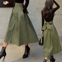 Faldas de estilo coreano para mujer, faldas largas de Color sólido, ceñidas, con lazo de cintura alta, para otoño, 2020 2024 - compra barato