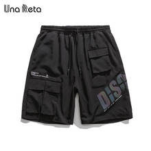 Una reta shorts homem novo streetwear sweatpants hip hop multi-bolso reflexivo carta impressão shorts casuais roupas masculinas de verão 2024 - compre barato