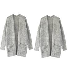 Suéter de manga larga para mujer, cárdigan con frente abierto, abrigo gris de gran tamaño con bolsillos, F3MD 2024 - compra barato