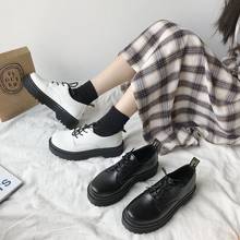 Sapatos femininos de couro, calçado casual, cor preta, com cadarço, loafer, salto alto, plataforma baixa 2024 - compre barato