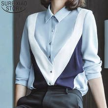 Blusa feminina manga comprida lisa 2021, camisa feminina plus size chiffon social coreana 6643 50 2024 - compre barato