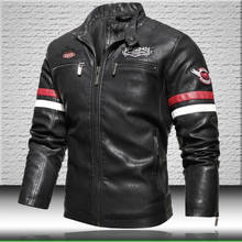 Jaqueta de couro bomber masculina, jaqueta de couro para homens da moda 2021, com bordado, casaco de couro falso para motociclista 2024 - compre barato