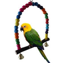 1PC Natural Wooden Parrots Swing Toy Birds Colorful Beads Bird Supplies Bells Toys Perch Hanging Swings Cage for Pets 2024 - buy cheap