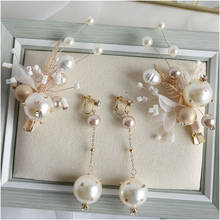 2020 Korean Super Fairy Sweet Pearl Bridal Headwear barrettes earrings sets Headdress Wedding Hair Accessories 2024 - buy cheap
