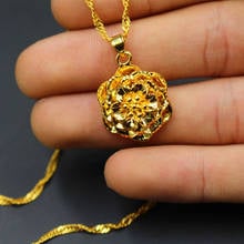 Gold filled pendant Necklaces for Women fashion wholesale Pure Gold color Flower Necklace Wedding Bridal Jewelry Accessories 2024 - buy cheap