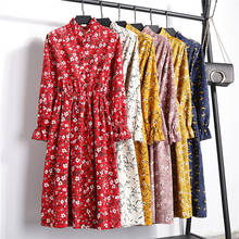 Zoki vestido feminino vintage, cotelê, manga longa, estampa floral, para moças, estilo túnica e festa 2024 - compre barato