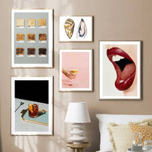 Pôster de arte em tela para decoração, pôster para parede de coquetel, latte, ostra, lábios nórdicos, arte de decoração, sala de estar, cozinha 2024 - compre barato