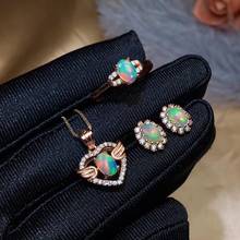 New Arrival Natural Real Opal Set Natural Real Opal 925 sterling silver 1pc  Opal pendant,1pc Opal ring,2pcs Opal Earring 2024 - buy cheap