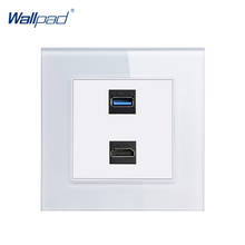 HDMI USB Socket Wallpad Crystal Glass Panel 110V-250V 10A-16A HDMI USB 3.0 Data Transmission Wall Socket 2024 - buy cheap