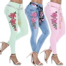 Leggings sexys para mujer, pantalones ajustados informales, elásticos, con bordado Floral, de cintura alta, Vaqueros largos de mezclilla, talla grande 2024 - compra barato