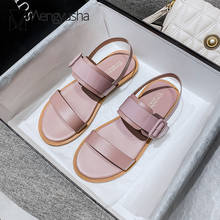 women/girl's sweet pink leather flat sandals double band buckle belt gladiator sandalias mujer brand sandalen dames big size 43 2024 - buy cheap