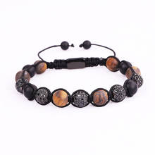 Pulsera de cuentas de ojo de tigre para hombre, brazalete de piedras tejidas, Onyx, mate, nuevo diseño 2024 - compra barato