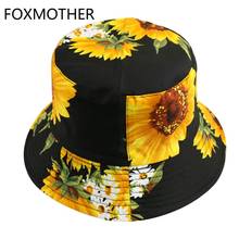 FOXMOTHER New Fashion Sun Caps Black White Sunflower Floral Print Bucket Hat Women Gorras Mens Summer 2024 - buy cheap