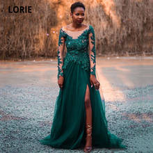 LORIE Long Sleeves African Elegant Lace Evening Dresses Long 2020 Appliques Sweep Train Soft Tulle Formal Prom Party Gowns 2024 - buy cheap