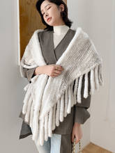 Chal de piel de visón auténtica para mujer, bufanda elegante con Tassle, capa gris, nueva moda, envío directo 2024 - compra barato