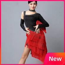 Latin Dance Dress Women Long Sleeve Red Fringe Black Dress Latin Competition Performance Costumes Tango/Samba Dancewear DQL2771 2024 - buy cheap