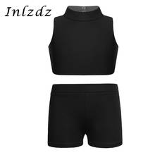 Kids Girls Ballet Leotard Costume Mock Neck Criss Cross Back Tanks Bra Crop Top with Boy-cut Low Rise Dance Shorts Active Set 2024 - buy cheap