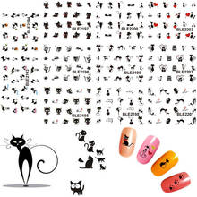 Переводные наклейки для ногтей, Черные милые Коты, 11 видов конструкций, Мультяшные слайдеры, украшения для маникюра, фольга, наклейки, SABLE2193-2203 2024 - купить недорого