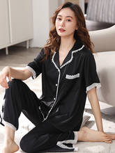 Summer Satin Pajamas Women Black Pj Set Satin Pyjama Femme Short-Sleeves Lace Sleepwear White Sleep Suit Sexy Ice-Silk Pijamas 2024 - buy cheap