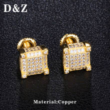 D&Z Luxury Full Shiny Zircon Square Earrings For Men Women Hip Hop Iced Out Bling CZ Geometric Studs Ear Jewelry 2024 - buy cheap