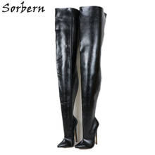 Sorbern Custom Shaft Length Women Boots 18Cm High Heels Crotch Thigh High Unisex Boots For boots, For women, For winter, pointed toe, spike heels, matt pu 2024 - buy cheap