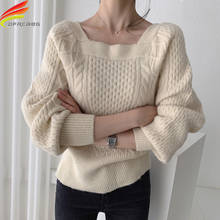Suéter feminino com gola quadrada, blusão quente de tricô estilo coreano novo 2020 outono inverno 2024 - compre barato