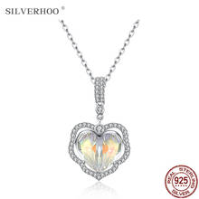 SILVERHOO S925 Sterling Silver Flower Type Heart Pendant Necklace Austria White Crystal Women Chains Hot Style Fine Jewelry 2024 - buy cheap