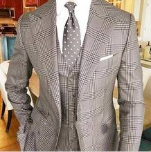 2021 Glen customized tailor-made Plaid Men Suits Peaked Lapel Formal Business Suit groom Wedding Suits For Men slim fit 3 Pieces 2024 - buy cheap