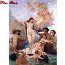 Pintura de diamantes artesanal bouguereau, pintura de diamantes com contas em quadrado e redondo 2024 - compre barato