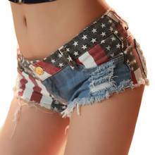Pantalones cortos vaqueros rasgados para mujer, Shorts de tiro bajo con estampado de bandera americana, estilo veraniego 2024 - compra barato